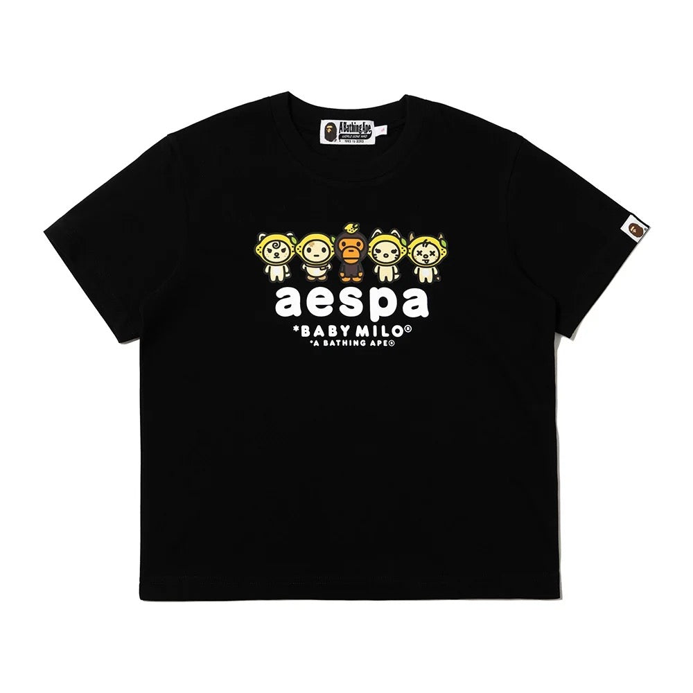 AESPA X BAPE - BABY MILO LEMONADE RELAXED FIT T-SHIRT BLACK