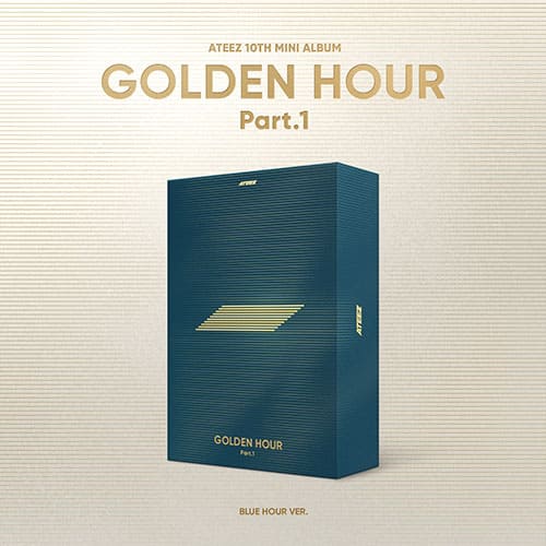 ATEEZ 10th Mini Album GOLDEN HOUR : PART.1 (BLUE HOUR VER.) with Invitation, Photo frame, Postcards, Photobook, Photocards, Bookmark, Sticker.