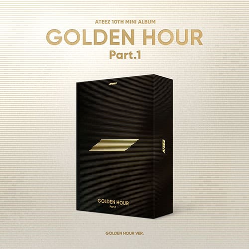 ATEEZ 10th Mini Album GOLDEN HOUR : PART.1 (GOLDEN HOUR VER.) with Invitation, Photo frame, Postcards, Photobook, Photocards, Bookmark, Sticker.