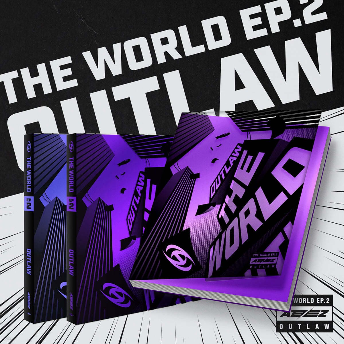 ATEEZ 9th Mini Album THE WORLD EP.2 : OUTLAW with Team label, Team book, Team mark, Emergency KIT, Partner card, Photocards, Action card, Polaroid.