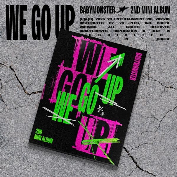 BABYMONSTER 2nd Mini Album 'WE GO UP' (UP VER.) with Photobook, CD, Envelope, Folded poster, Selfie photocard, Postcard, Logo sticker.