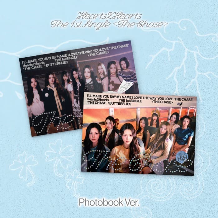Hearts2Hearts 1st Single Album THE CHASE Photobook ver. (A / B VER.) with Photobook, CD-R, Lyrics poster, Postcard, Character sticker, Photocard, Group photocard.