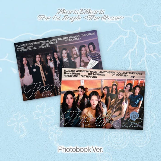 Hearts2Hearts 1st Single Album THE CHASE Photobook ver. (A / B VER.) with Photobook, CD-R, Lyrics poster, Postcard, Character sticker, Photocard, Group photocard.