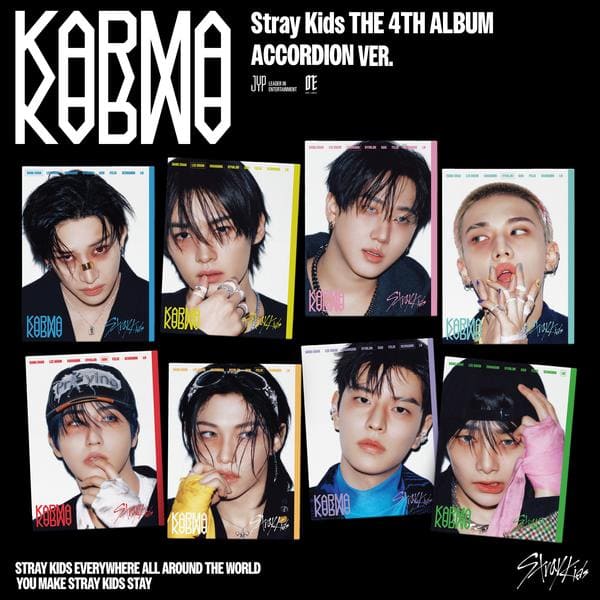 Stray Kids 4th Full Album KARMA ACCORDION VER. (BANG CHAN / LEE KNOW / CHANGBIN / HYUNJIN / HAN / FELIX / SEUNGMIN / I.N VER.) with Photobook, CD-R, CD Envelope, Lyrics book, 2-Cut Photo, Photocard.