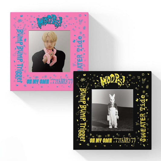 WOODZ 2nd Mini Album WOOPS! (LOVE / ALLERGY VER.) with Booklet, CD-R, Photo set, Photobook, Sticker, Photocard, Behind book, Flip book, Limited photocard, Polaroid, Poster.