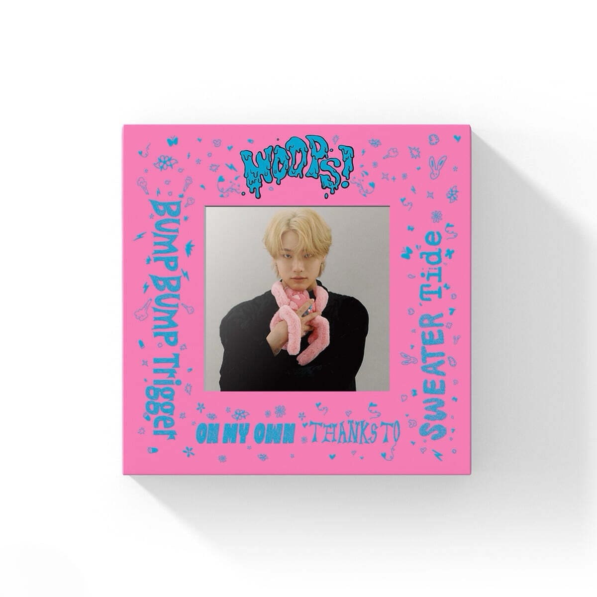 WOODZ 2nd Mini Album WOOPS! (LOVE VER.) with Booklet, CD-R, Photo set, Photobook, Sticker, Photocard, Behind book, Flip book, Limited photocard, Polaroid, Poster.