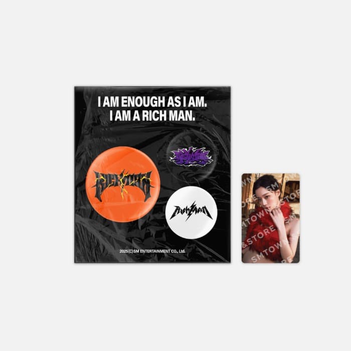 aespa WEEK #RichMan Official MD PIN BUTTON SET (KARINA / GISELLE / WINTER / NINGNING VER.) with Photocard.