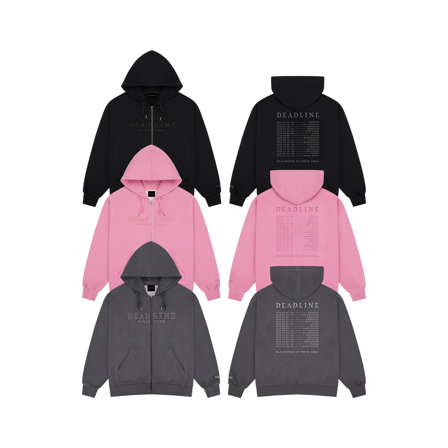 BLACKPINK - WORLD TOUR DEADLINE OFFICIAL MERCH BLACKPINK LOGO APPLIQUE ZIP-UP HOODIE