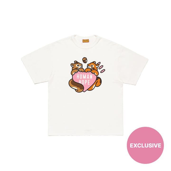 BTS J-HOPE X HUMAN MADE - HUMAN HOPE OFFICIAL MERCH PINK HEART GRAPHIC T-SHIRT WHITE