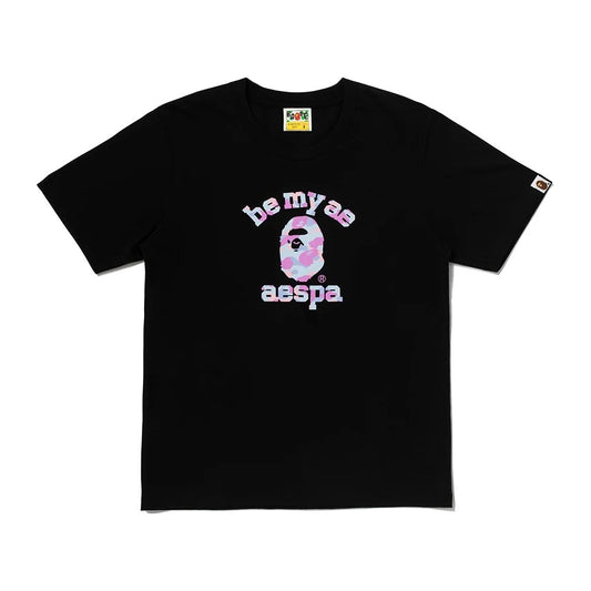 AESPA X BAPE - COLLEGE RELAXED FIT T-SHIRT BLACK