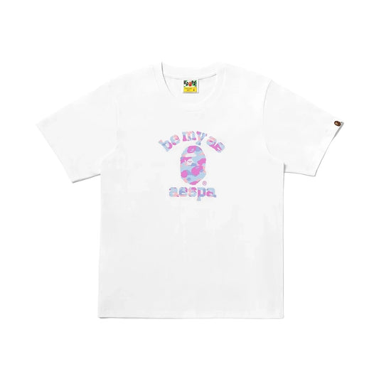 AESPA X BAPE - WOMEN'S COLLEGE RELAXED FIT T-SHIRT WHITE
