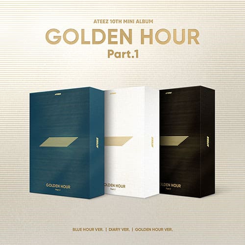 ATEEZ 10th Mini Album GOLDEN HOUR : PART.1 with Invitation, Photo frame, Postcards, Photobook, Photocards, Bookmark, Sticker.
