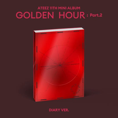 ATEEZ 11th Mini Album GOLDEN HOUR : PART.2 (DIARY VER.) with Photobook, Photocards, Sticker, Photo frame, Postcards, Folded poster.