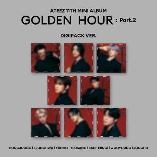 ATEEZ 11th Mini Album GOLDEN HOUR : PART.2 Digipack ver. Member Version (Selectable) with Photobook, Photocard, Bookmark, Sticker.