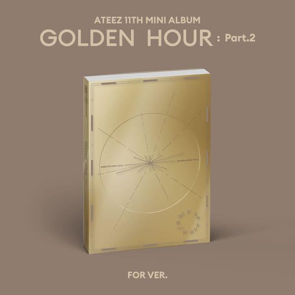 ATEEZ 11th Mini Album GOLDEN HOUR : PART.2 (FOR VER.) with Photobook, Photocards, Sticker, Photo frame, Postcards, Folded poster.