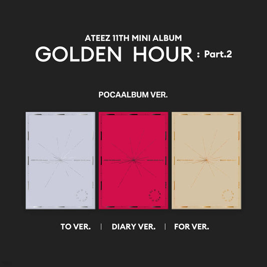 ATEEZ 11th Mini Album GOLDEN HOUR : PART.2 POCAALBUM version with Photo stand, QR Card, Photocards, Image card, Sticker.