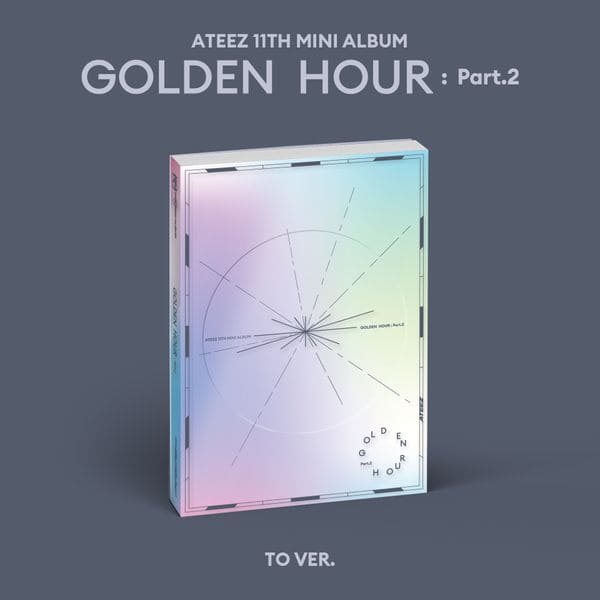 ATEEZ 11th Mini Album GOLDEN HOUR : PART.2 (TO VER.) with Photobook, Photocards, Sticker, Photo frame, Postcards, Folded poster.