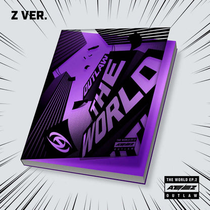 ATEEZ 9th Mini Album THE WORLD EP.2 : OUTLAW (Z version) with Team label, Team book, Team mark, Emergency KIT, Partner card, Photocards, Action card, Polaroid.