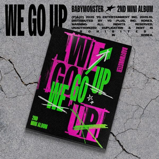 BABYMONSTER 2nd Mini Album 'WE GO UP' (UP VER.) with Photobook, CD, Envelope, Folded poster, Selfie photocard, Postcard, Logo sticker.