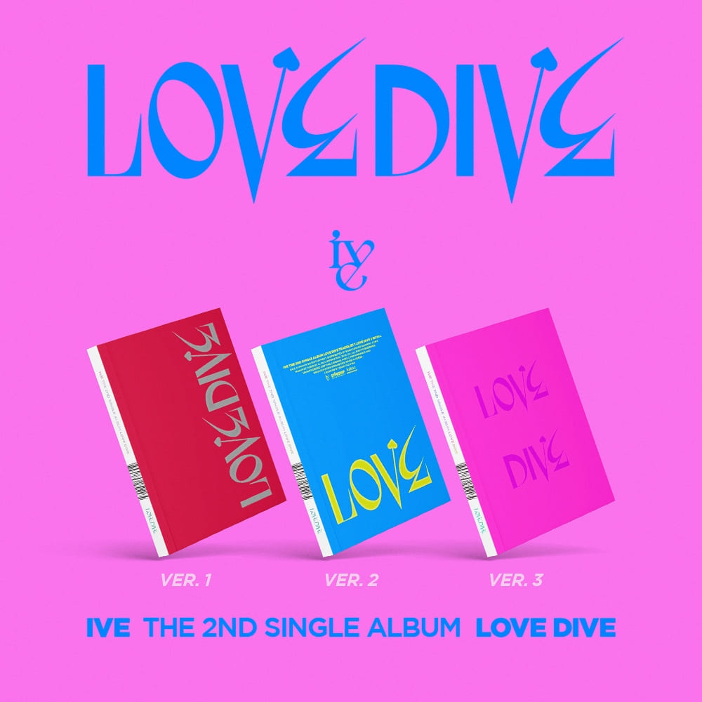 IVE 2nd Single Album LOVE DIVE (VER.1 / VER.2 / VER.3) with Photobook, CD-R, Photocard, Heart hologram card.