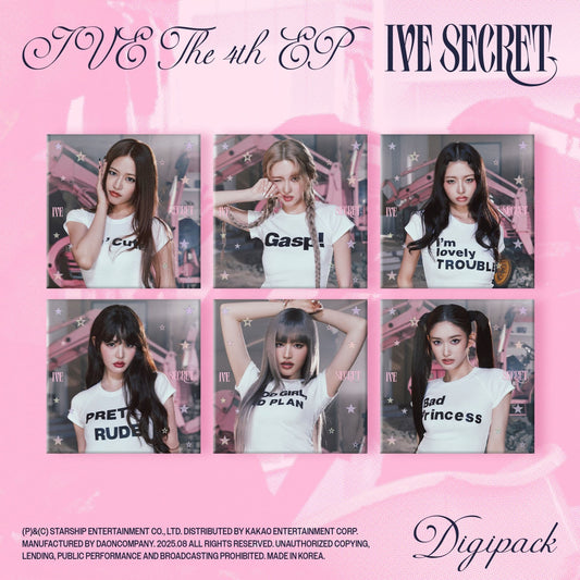 IVE 4th EP Album IVE SECRET DIGIPACK VER. (ANYUJIN / GAEUL / REI / JANGWONYOUNG / LIZ / LEESEO VER.) with Photobook, CD-R, Photocard, Mini folded poster.