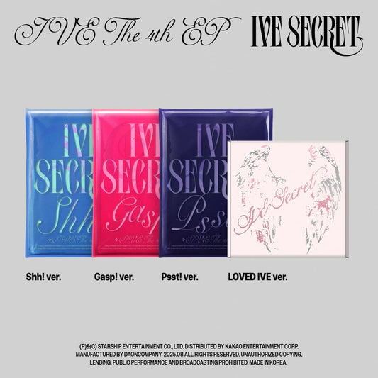 IVE 4th EP Album IVE SECRET (SHH! / GASP! / PSST! / LOVED IVE VER.) with Photobook, Photocard, Instant photo, Folded poster, CD-R, Sticker.