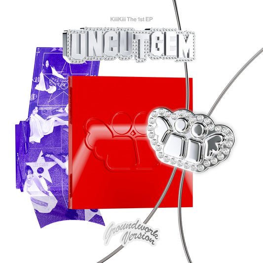 KIIIKIII 1st EP Album UNCUT GEM (GROUNDWORK VER.) with Photobook, CD-R, Stole, Puzzle, KiiKii Necklace, Photocard, Unit photocard, Deoration sticker.
