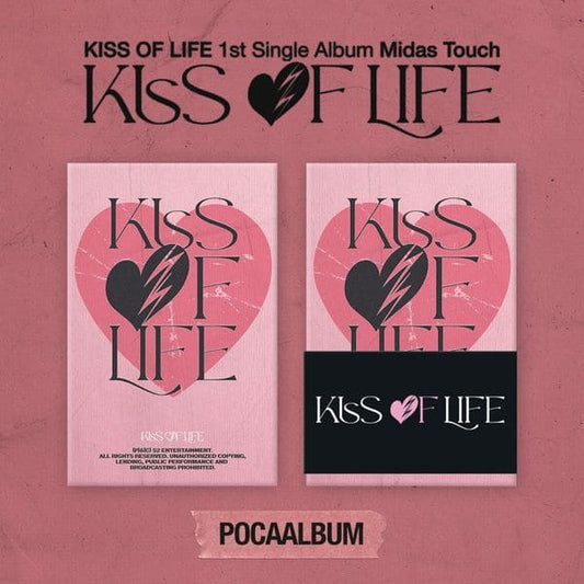 KISS OF LIFE 1st Single Album 'Midas Touch' (POCA ALBUM VER.) with Photo stand package, QR Card, Sticker, Photocard, Unit photocard, User guide, Digital contents.