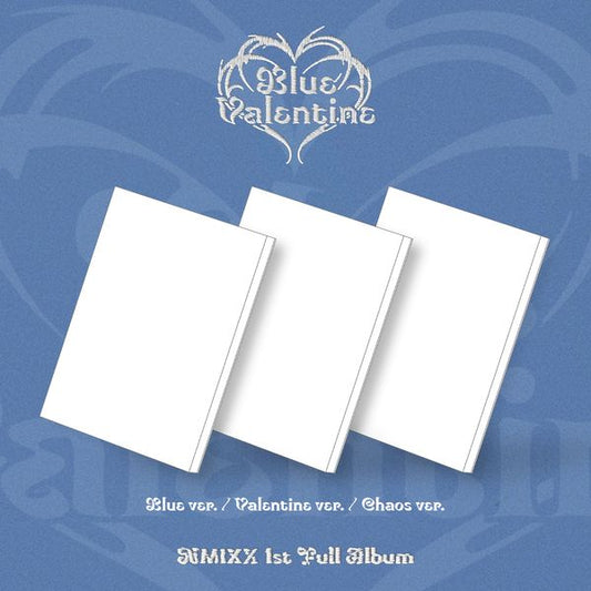 NMIXX 1st Full Album Blue Valentine (Blue ver. / Valentine ver. / Chaos ver.) with Booklet, CD-R, Poster, Lyrics poster, Magnetic bookmark, Epoxy sticker, ID Photo set, Photocard, Postcard set, Unit photocard.