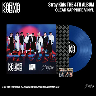 Stray Kids 4th Full Album KARMA CLEAR SAPPHIRE VINYL VER. (LP) with Photocard, Poster.