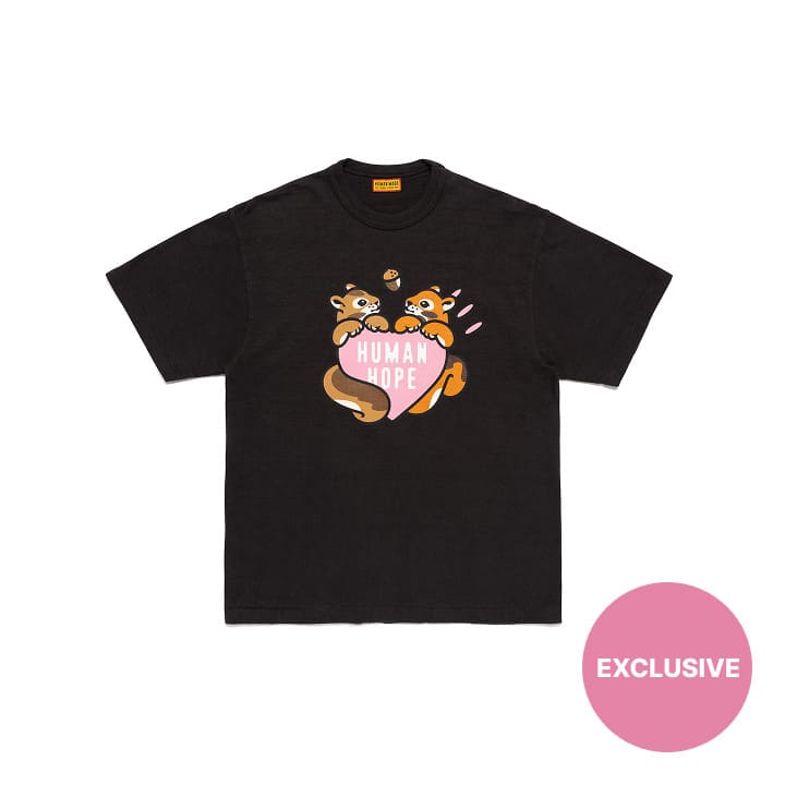 BTS J-HOPE X HUMAN MADE - HUMAN HOPE OFFICIAL MERCH PINK HEART GRAPHIC T-SHIRT BLACK