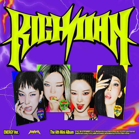 aespa 6th Mini Album RICH MAN ENERGY VER. (KARINA / GISELLE / WINTER / NINGNING VER.) with Photobook, CD-R, Postcard, Sticker, Folded poster, Photocard.