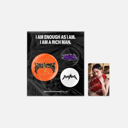 aespa WEEK #RichMan Official MD PIN BUTTON SET (KARINA / GISELLE / WINTER / NINGNING VER.) with Photocard.