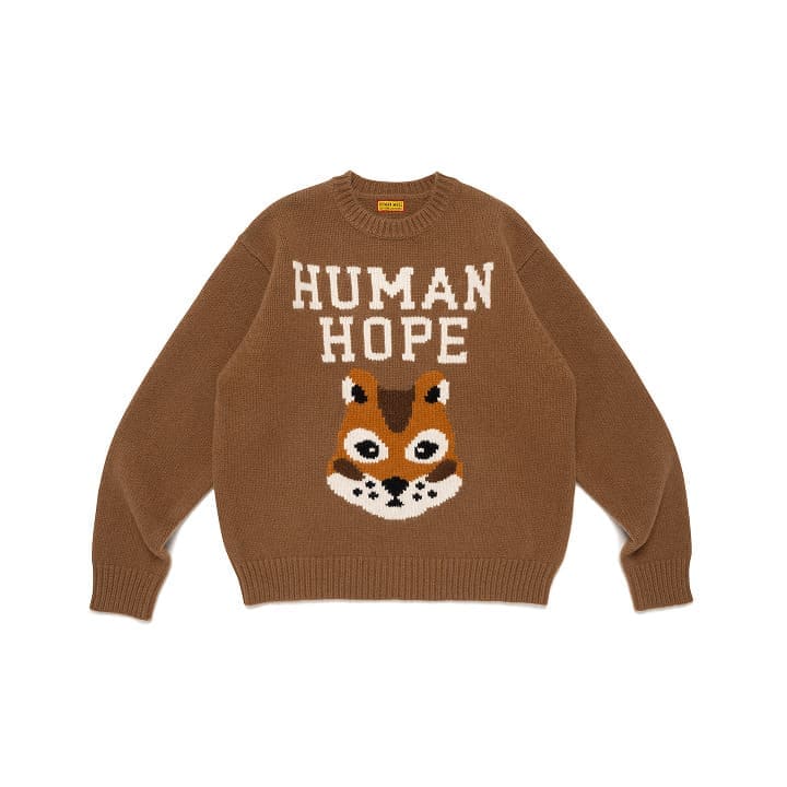 BTS J-HOPE X HUMAN MADE - HUMAN HOPE OFFICIAL MERCH LOW GAUGE KNIT BROWN