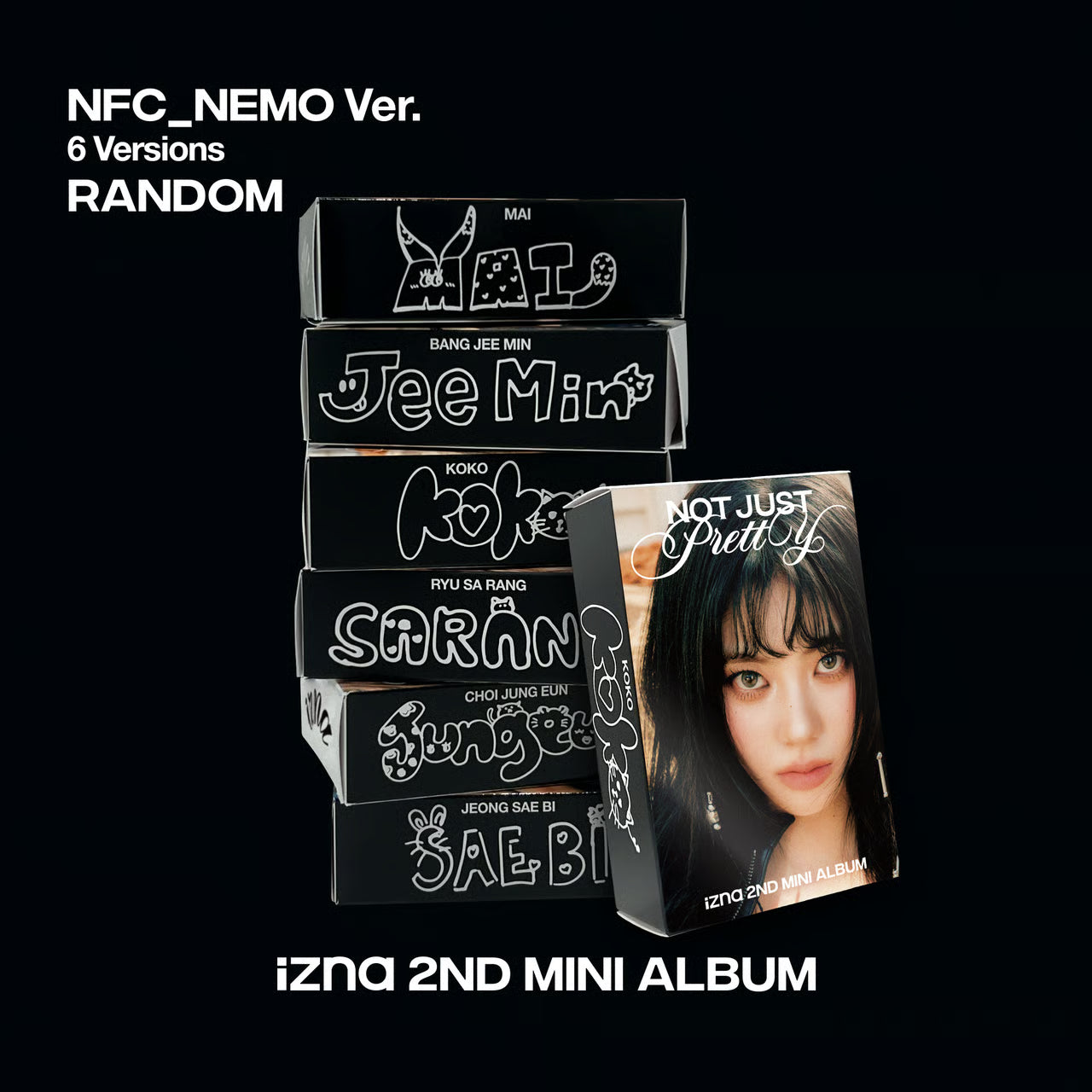 izna 2nd Mini Album [Not Just Pretty] NFC_Nemo ver. (MAI / BANG JEEMIN / KOKO / RYU SARANG / CHOI JUNGEUN / JEONG SAEBI) with Photocard pack, Image card set, Folded photo, ID Photo, Racer card, Mirror card, Sticker.